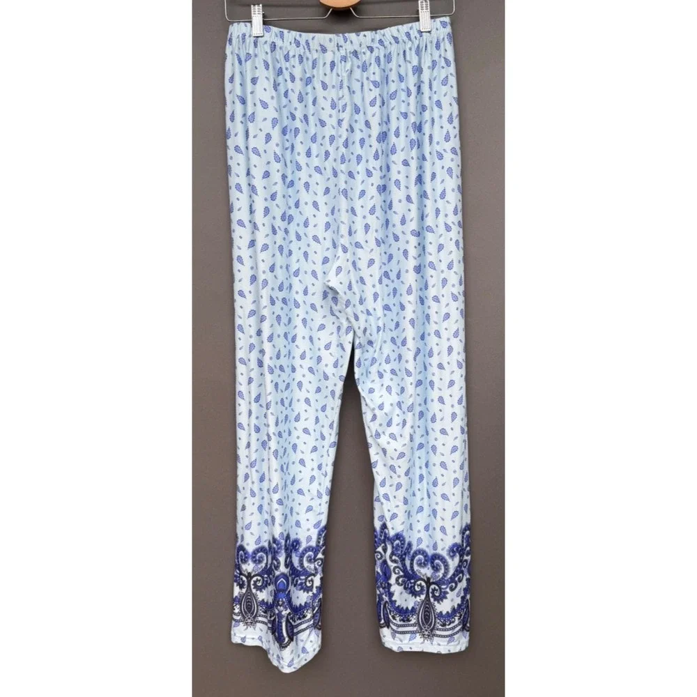 Blue Paisley Pajama Set 3x Short Sleeve Button Top Long Pants Sleepwear Lounge